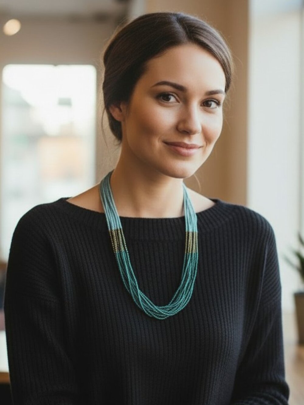 Boho Multistrand Beaded Statement Necklace - Blue & Gold